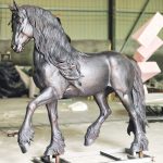 Life size black bronze Friesian horse statue in factory