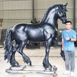 Life size bronze Friesian horse sculpture with our qc manager