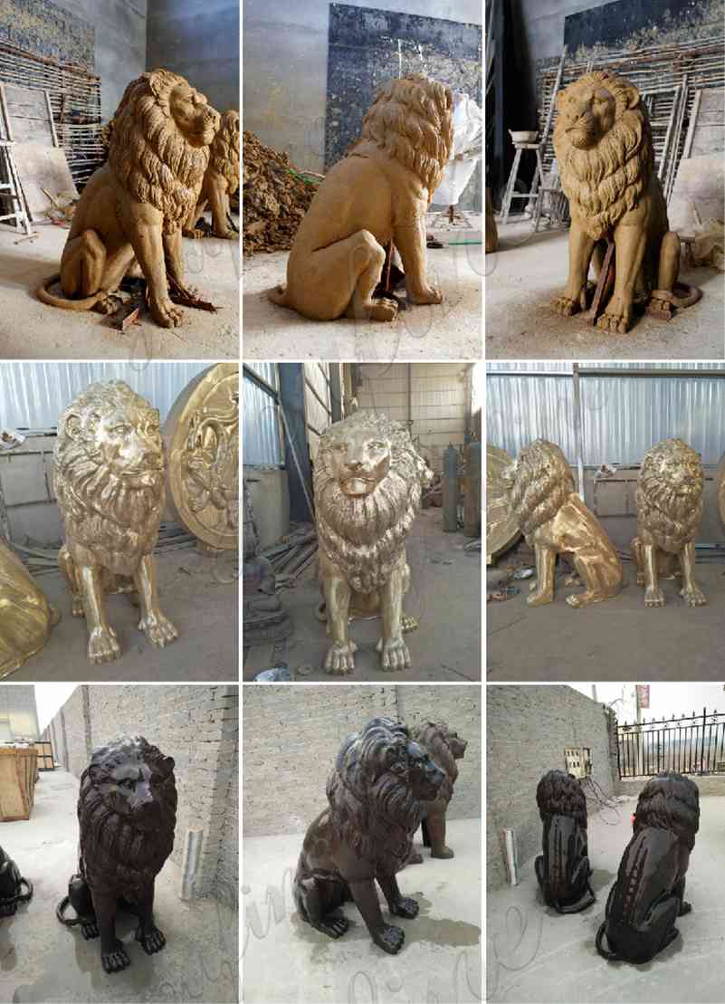 Life Size Bronze Squatting Lion Statue Outdoor for Sale BOKK-254 - Bronze Animal Sculpture - 3