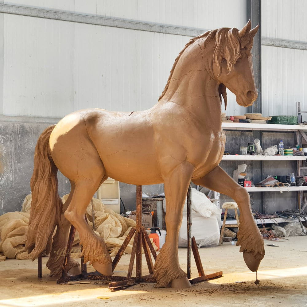 life-size Friesian equine statue clay model