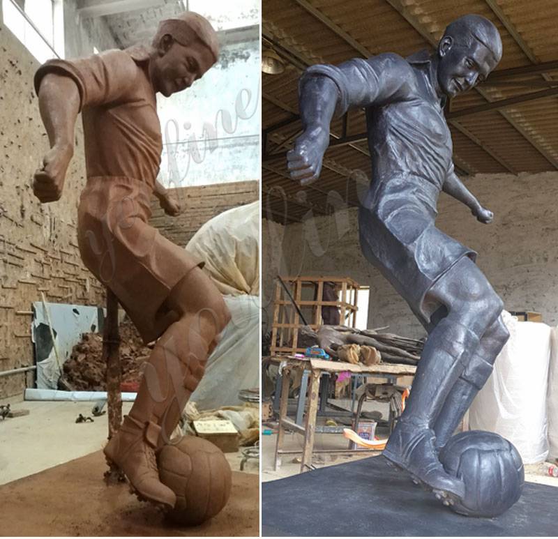 Custom Made Life Size Bronze Man Playing Football Statue for Sale BOKK-555 - Bronze Football Statue - 2