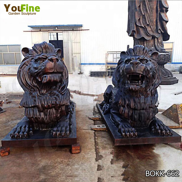 Cast Bronze Guardian Lion Statues for Front Porch