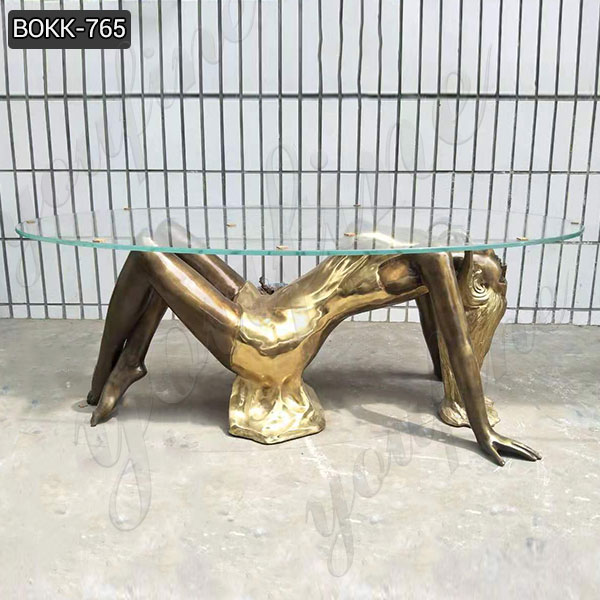 Custom Made Bronze Woman Statue Coffee Table for Sale