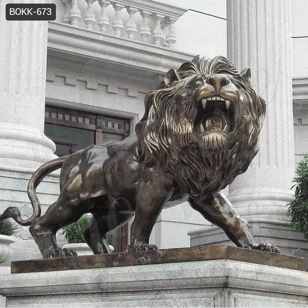 Large Bronze Lion Statue for Front Porch Bank Decor
