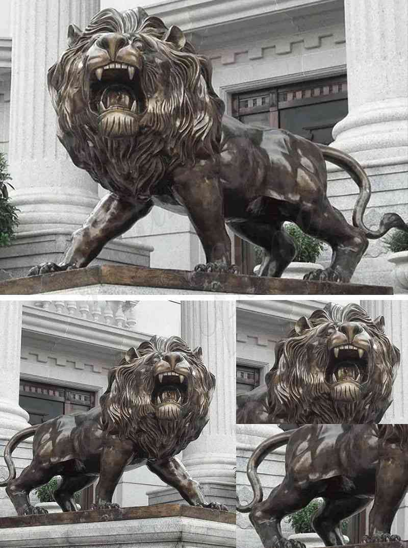 Large Bronze Roaring Lion Statue BOKK-673 - Bronze Lion Statues - 1