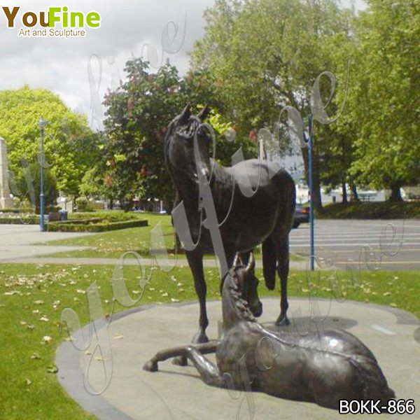 Life Size Antique Bronze Mare with Foal Sculptures