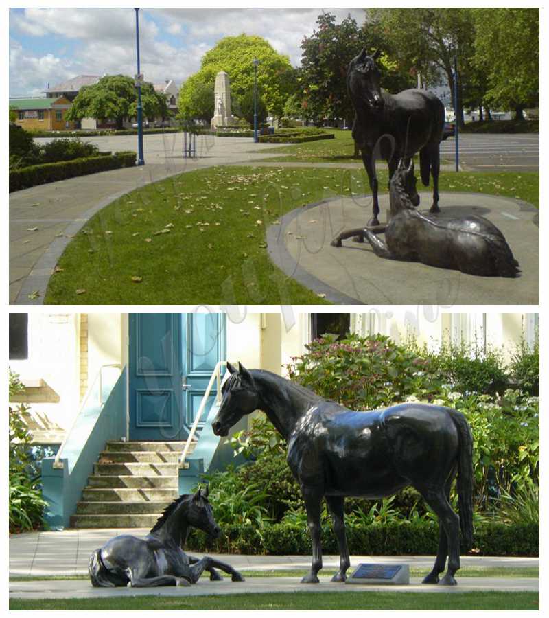 Life Size Antique Bronze Mare with Foal Sculptures Supplier BOKK-866 - Bronze Animal Sculpture - 1