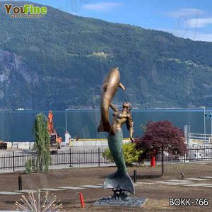 Beautiful Large Outdoor Bronze Mermaid Statue with Dolphin on Sale BOKK-766