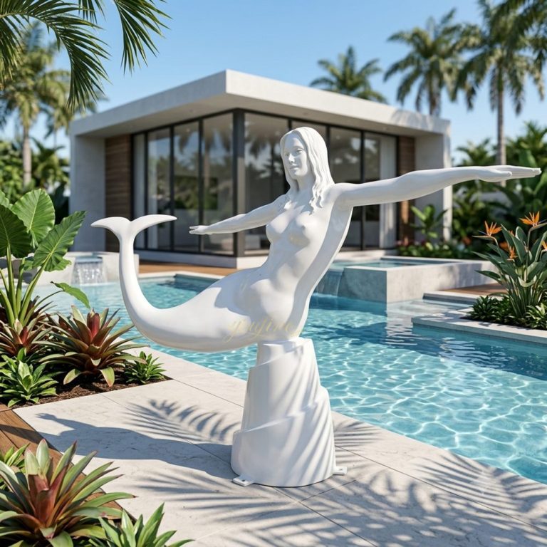 Unique White Mermaid Sculpture with Arms Outstretched