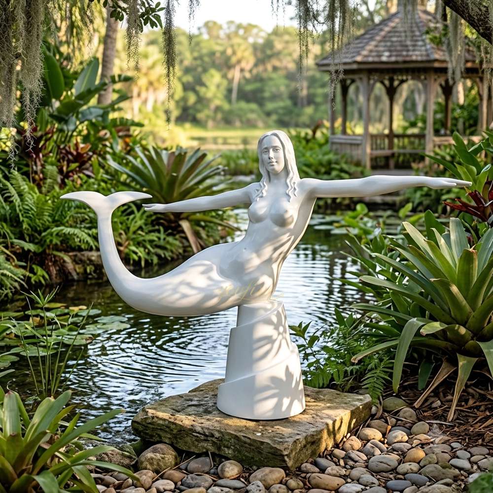 Unique White Mermaid statue with Arms Outstretched