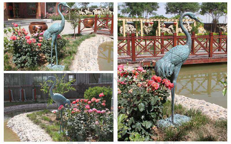 Antique Life Size Bronze Crane Bird Statue for Garden for Sale BOKK-780 - Other Animal sculptures - 1