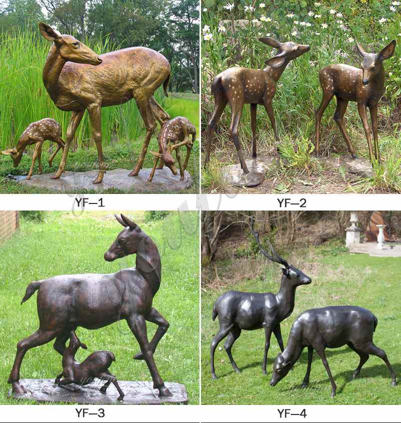 Outdoor Bronze Doe and Deer Statue for the Yard
