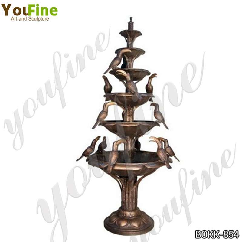 Outdoor Tiered Bronze Fountain with Pelican Statues for Sale