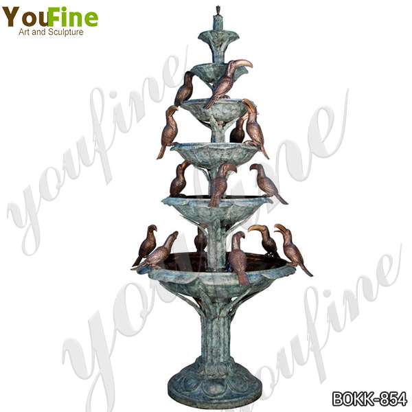 Outdoor Tiered Bronze Fountain with Pelican Statues