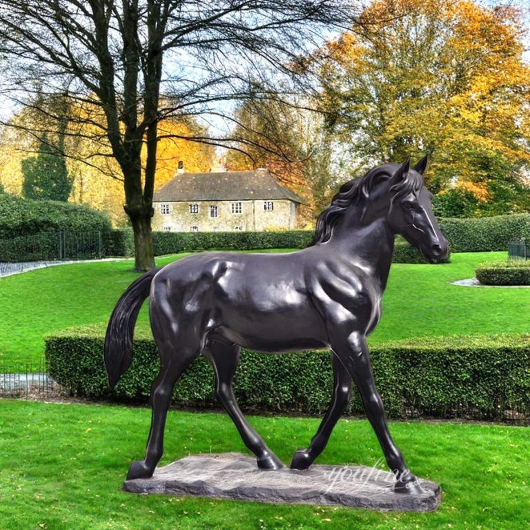 black standing horse bronze statue