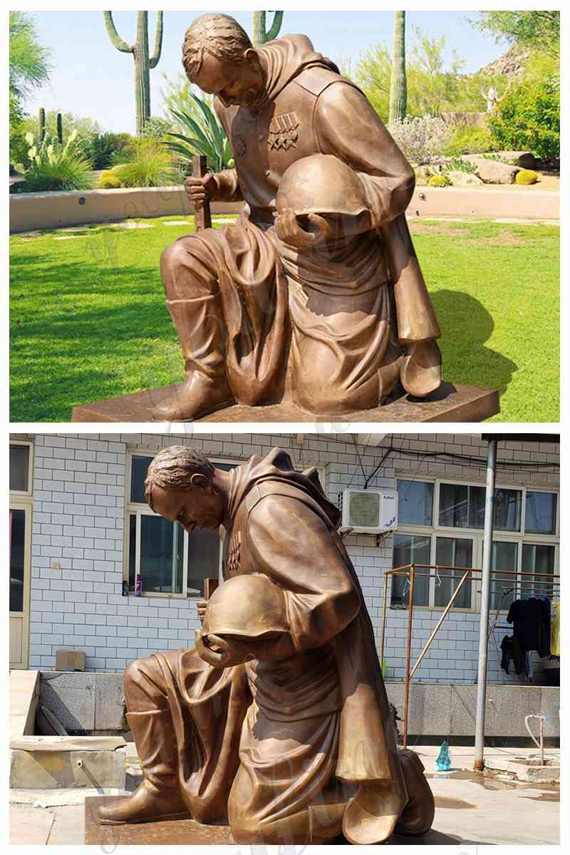 Memorial Bronze Kneeling Soldier Statue at Soviet War from Factory BOKK-878 - Bronze Military Statues - 1