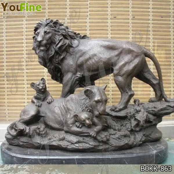 Antique Bronze Family Lion Statue for Garden Decor