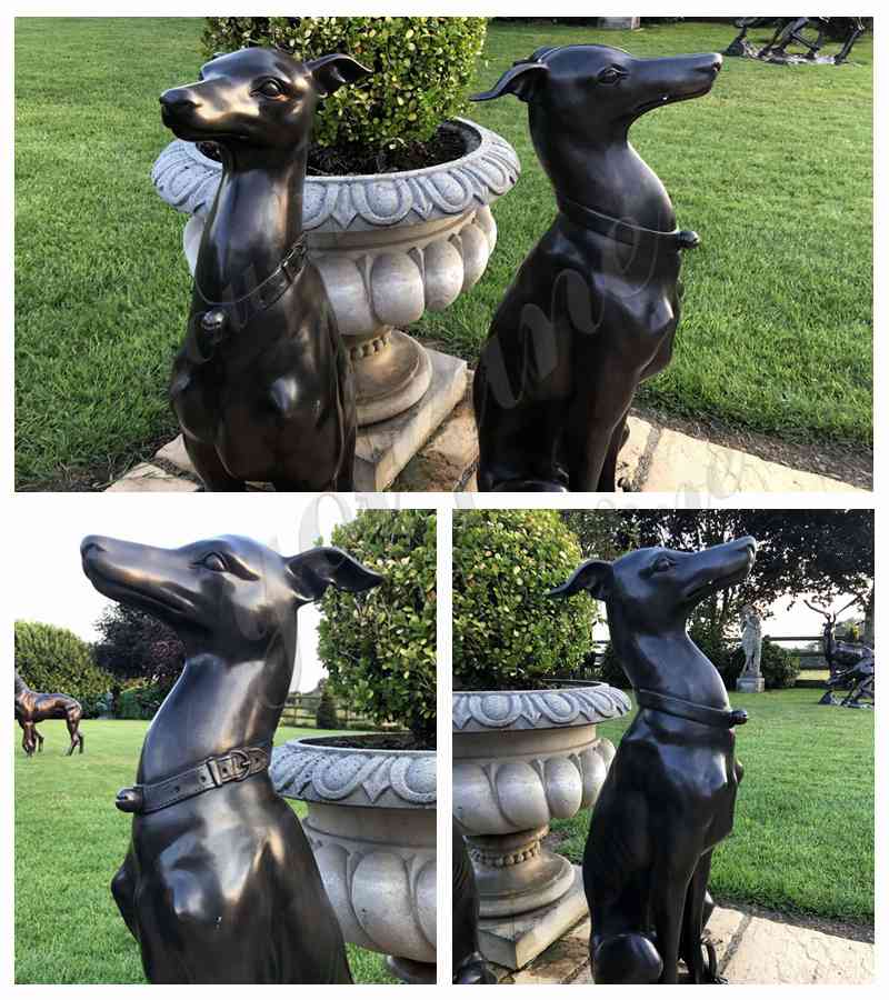 Bronze Greyhound Whippet Dog Statues