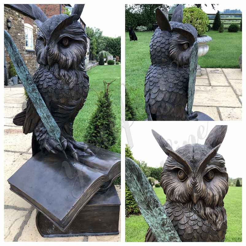 Life Size Outdoor Bronze Owl Standing on Book Statue on Sale BOKK-887 - Bronze Animal Sculpture - 1