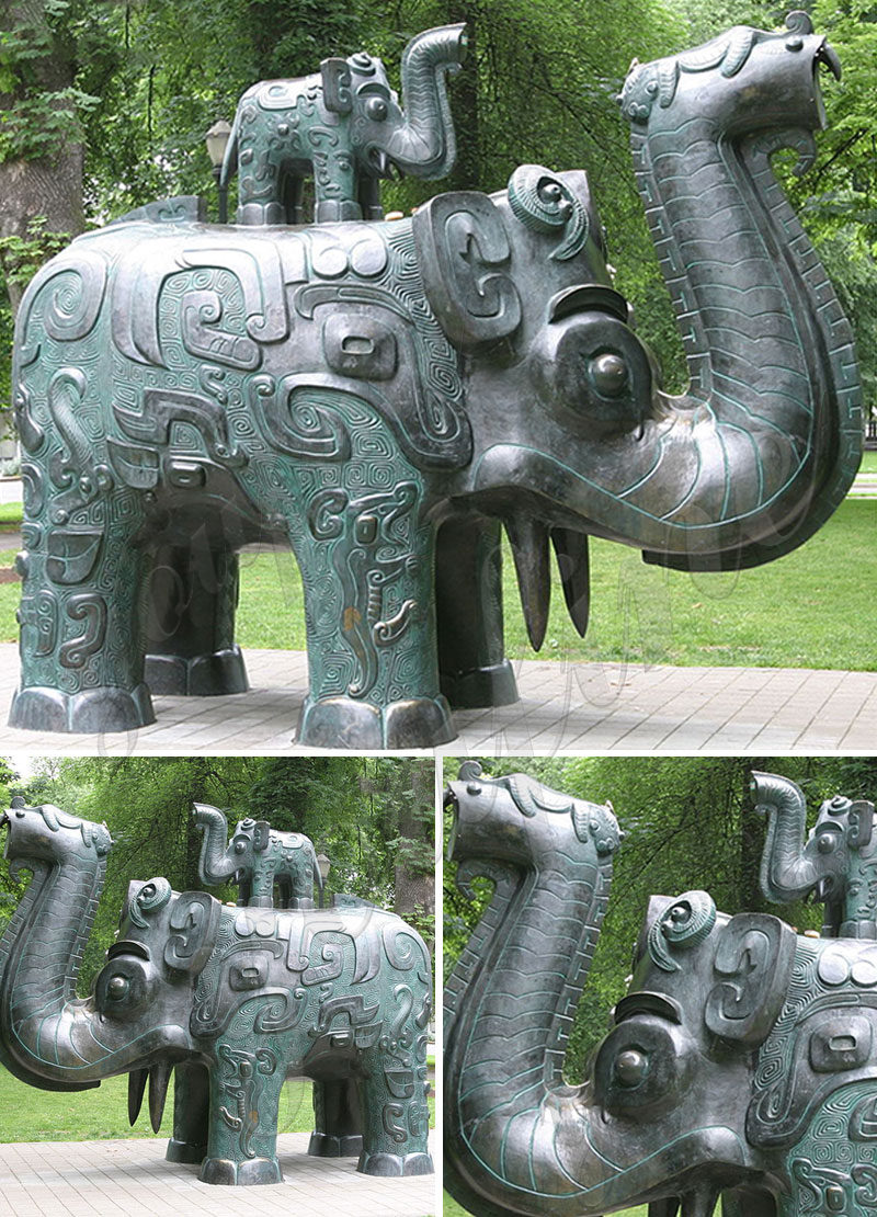Outdoor Large Bronze Elephant Sculpture of Da Tung and Xi'an Bao Bao for Sale BOKK-666 - Bronze Elephant Statue - 1