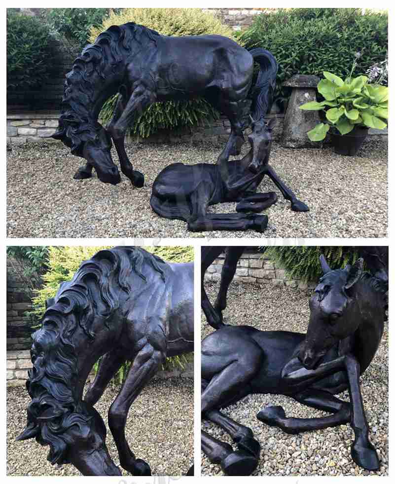 Garden Bronze Mare and Foal Horse Statue