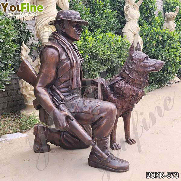 Life Size Garden Bronze Soldier and Dog Statue