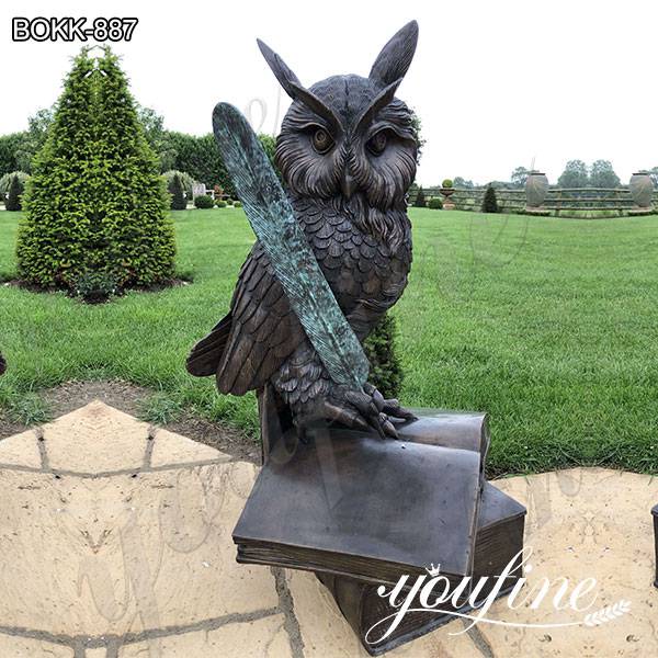Outdoor Bronze Owl Standing on Book Statue