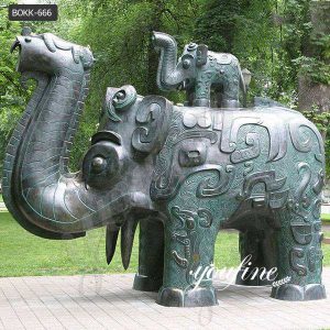 Outdoor Large Bronze Elephant Sculpture of Da Tung and Xi’an Bao Bao for Sale BOKK-666