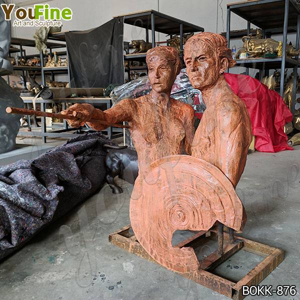 Outdoor Man with Shield Bronze Statue