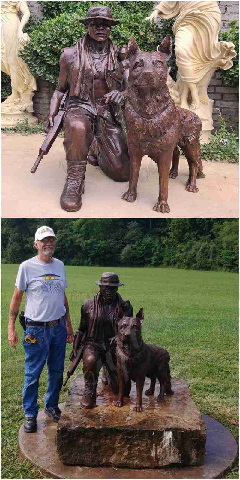 Life Size Garden Bronze Soldier and Dog Statue Suppliers BOKK-873 - Bronze Military Statues - 1