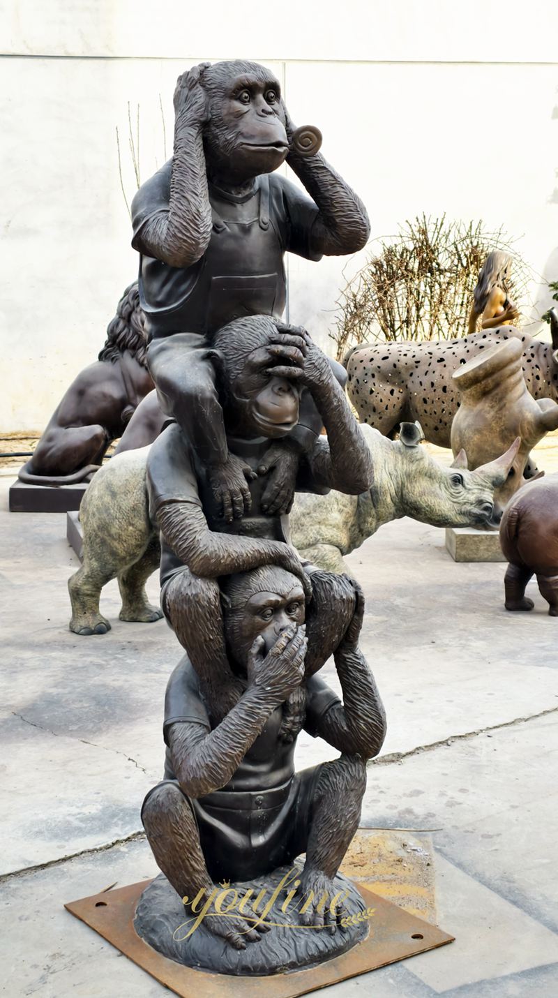 Bronze Three Wise Monkey Statues BOKK-376 - Bronze Monkey Statue - 3