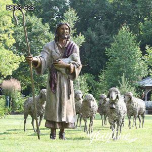 Catholic Religious Outdoor Bronze Jesus Leading Sheep Statue for Sale BOKK-623