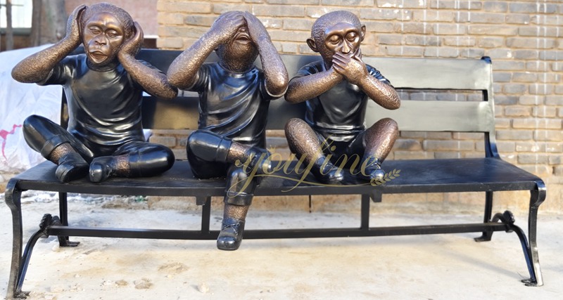 Bronze Three Wise Monkey Statues BOKK-376 - Bronze Monkey Statue - 2