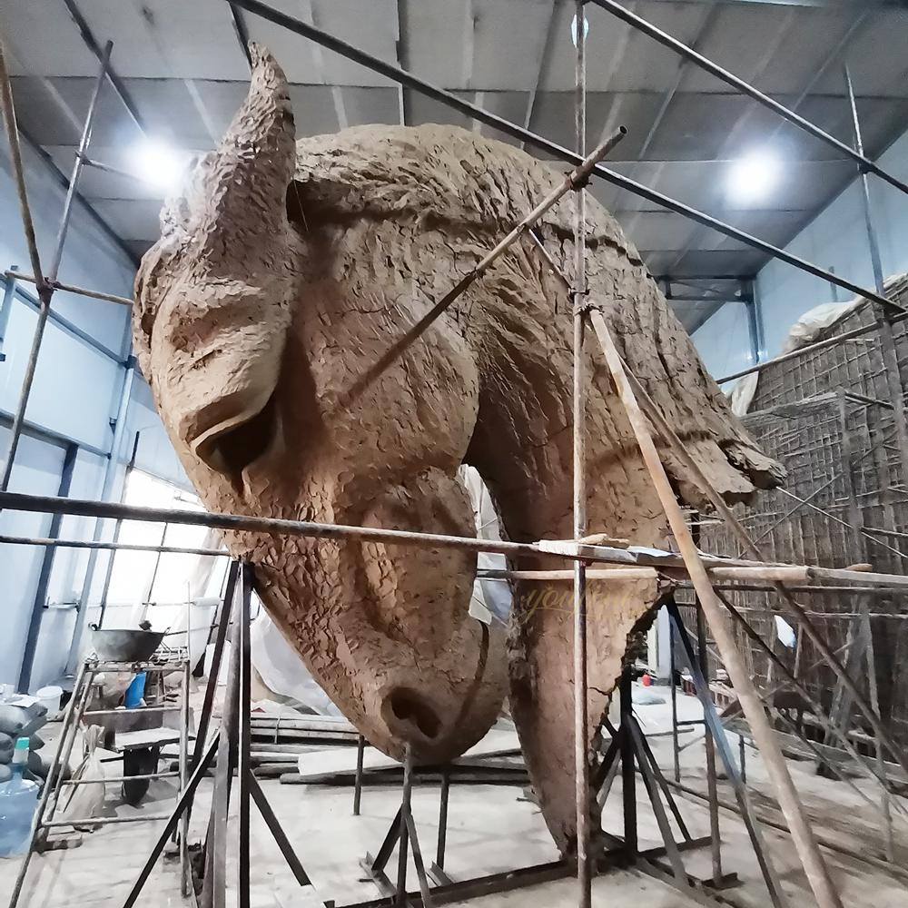 Large Green Horse Head clay model