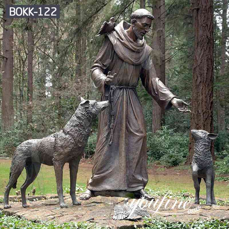 religious Bronze St Francis of Assisi and Animal Statue for Sale
