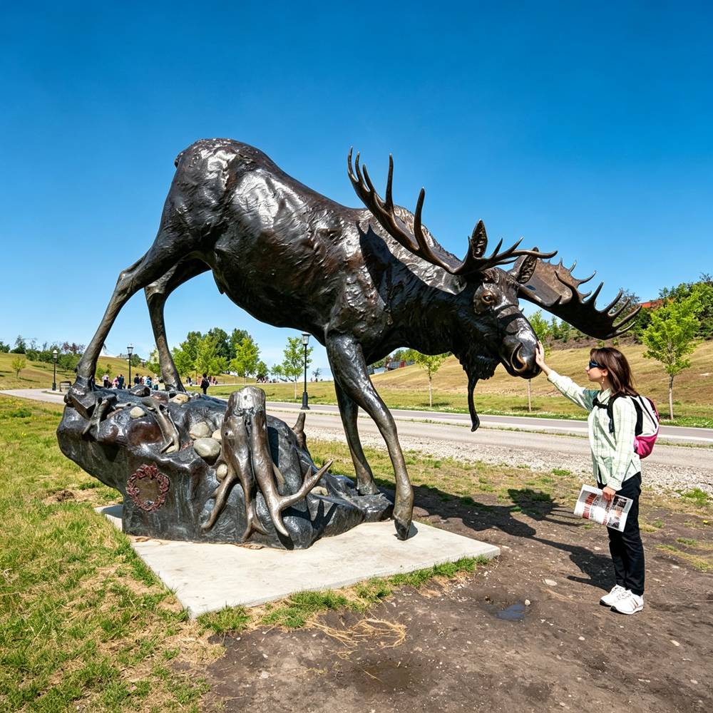 Heritage Park Historical Village bronze bull moose statue