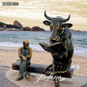 Custom Large Bronze Bull Read Book and Man Garden Statue for Sale BOKK-939