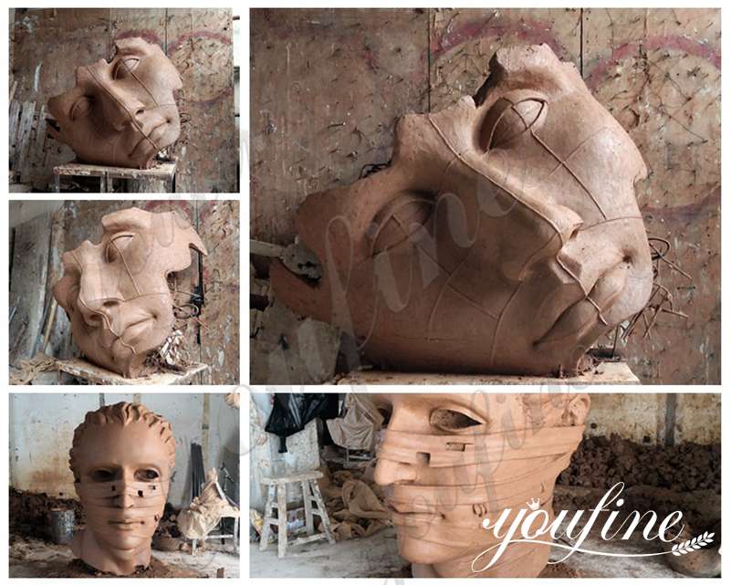 Modern Bronze Face Sculpture by Igor Mitoraj