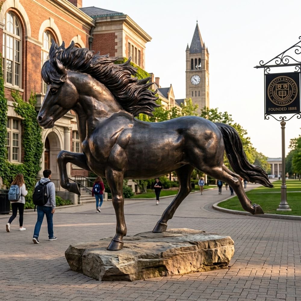 bronze Galloping Horse Statue in school