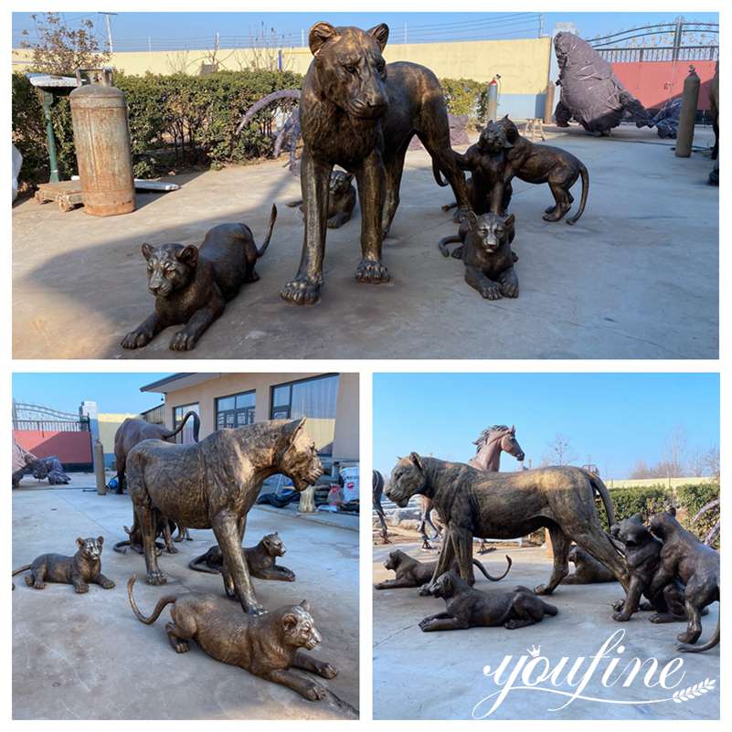 Large Bronze Lion Family Statue Outdoor Zoo Garden Decor for Sale BOKK-950 - Bronze Lion Statues - 1