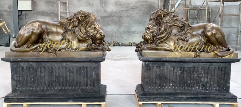 laying large bronze lion statue