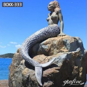 Bronze Mermaid Statue Sitting on Rock for Beach Style Sale BOKK-333