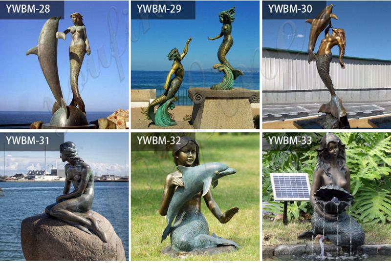 Bronze Mermaid Statue Sitting on Rock for Beach Style Sale BOKK-333 - Bronze Classical Sculpture - 2