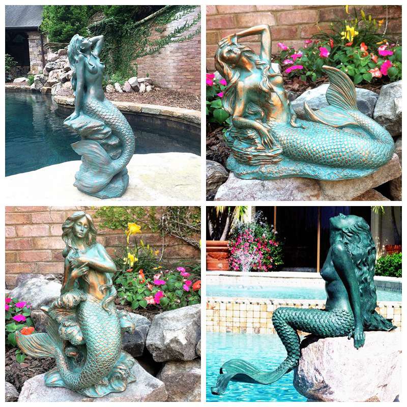 Bronze Mermaid Statue Sitting on Rock for Beach Style Sale BOKK-333 - Bronze Classical Sculpture - 5