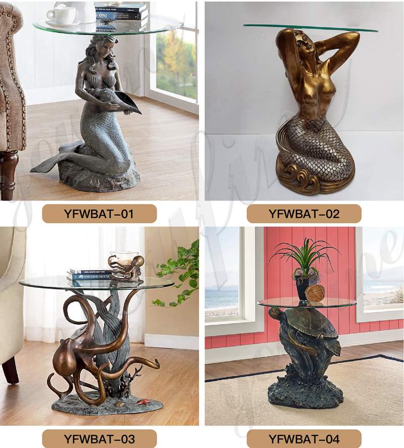 Bronze Coffee Table Mermaid Statue Home Office for Sale BOKK-332 - Bronze Classical Sculpture - 2