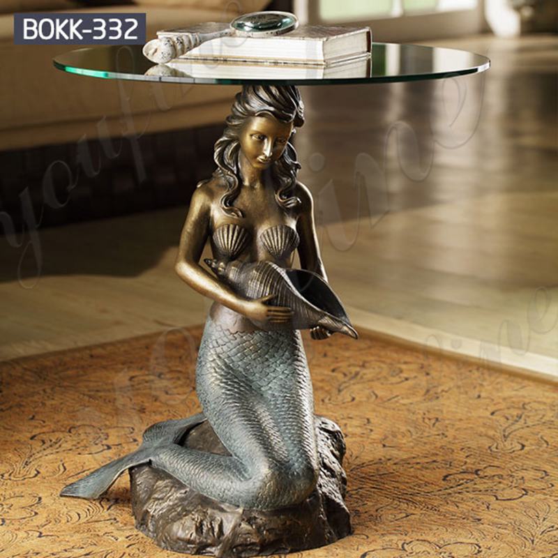 Bronze Coffee Table Mermaid Statue Home Office for Sale BOKK-332 - Bronze Classical Sculpture - 1