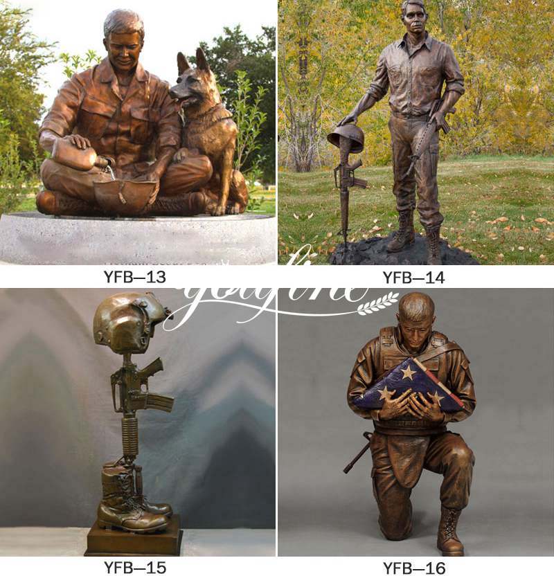 Life Size Casting Bronze Memorial Soldier Statue with A Girl Sale BOKK-195 - Bronze Military Statues - 3