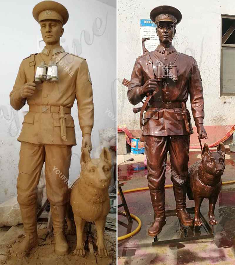 Casting Custom Bronze Soldier and Dog sculpture Monument for Sale BOKK-439 - Bronze Military Statues - 2