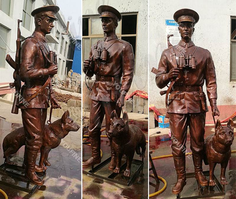 Casting Custom Bronze Soldier and Dog sculpture Monument for Sale BOKK-439 - Bronze Military Statues - 1