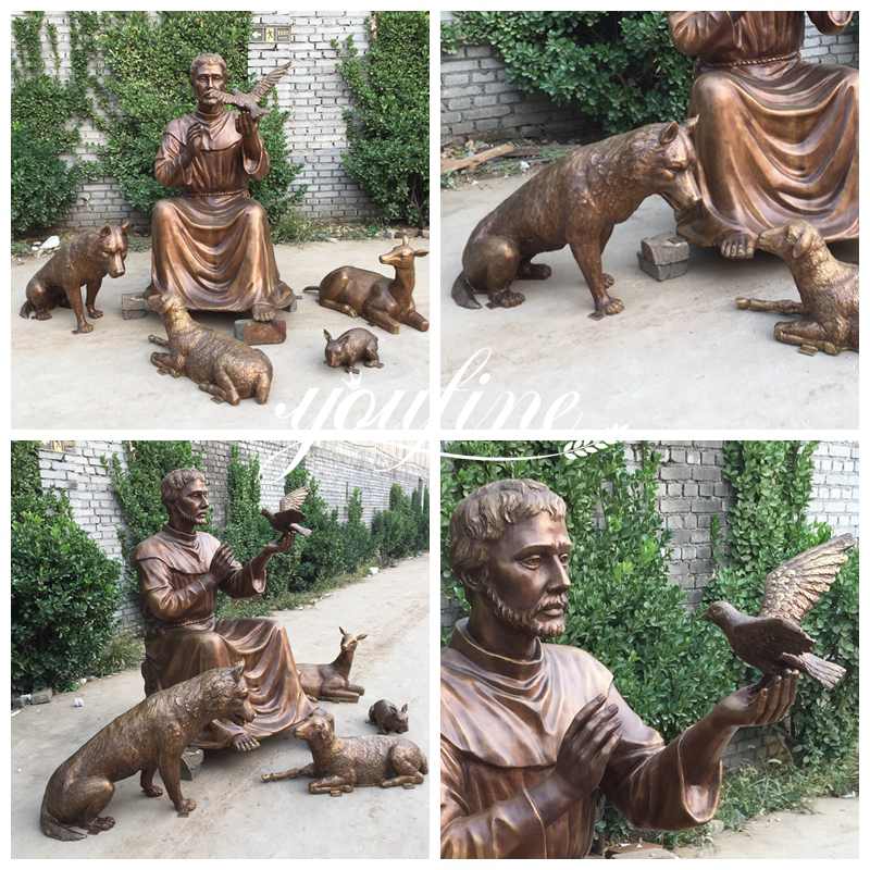 Catholic Bronze St Francis Statue and Animal for Sale BOKK-965 - Bronze Religious Sculpture - 2